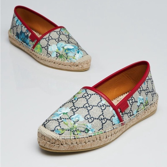 Gucci Shoes - Gucci Beige GG Coated Canvas  Blooms Espadrille Flats Size 39.5